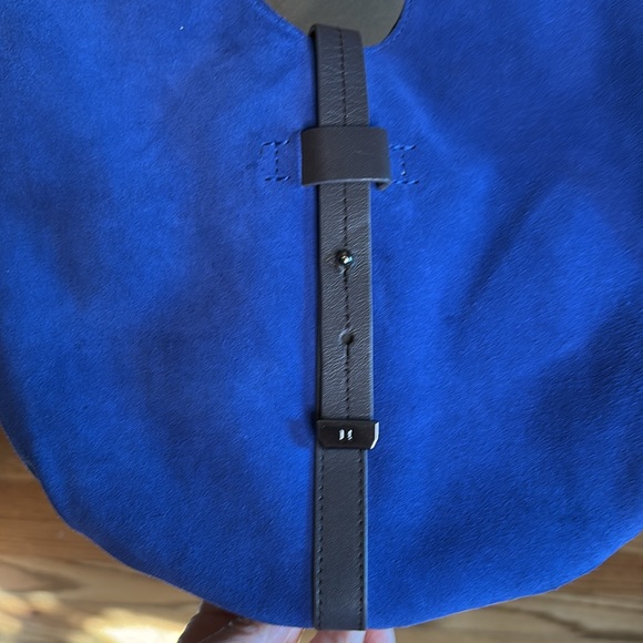 Halston Heritage Bag Womens Hobo Cobalt Blue Suede Brown Leather 2 Toned Slouch - Picture 5 of 15